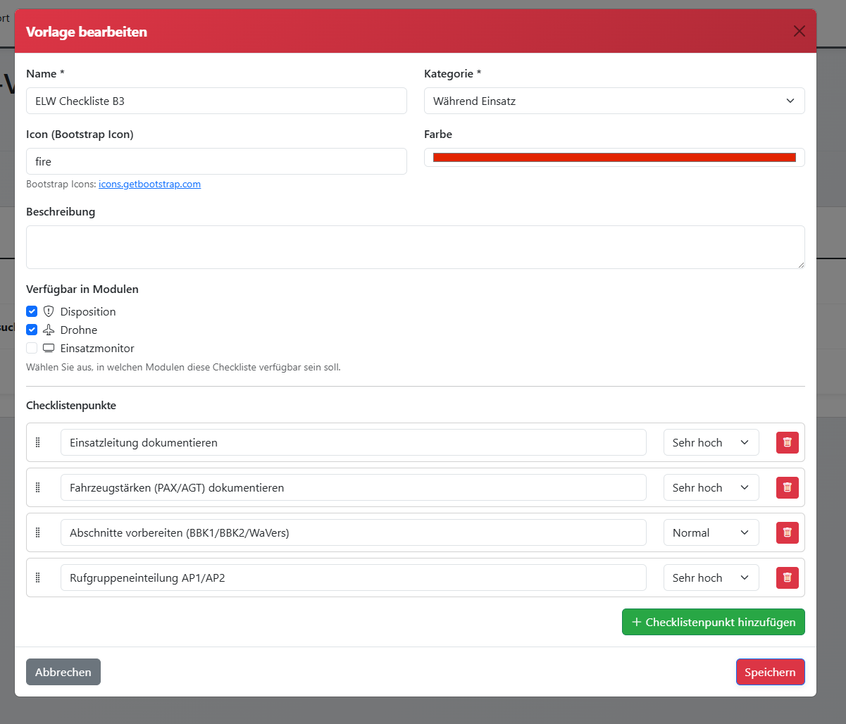 Screenshot: Checklisten-Editor