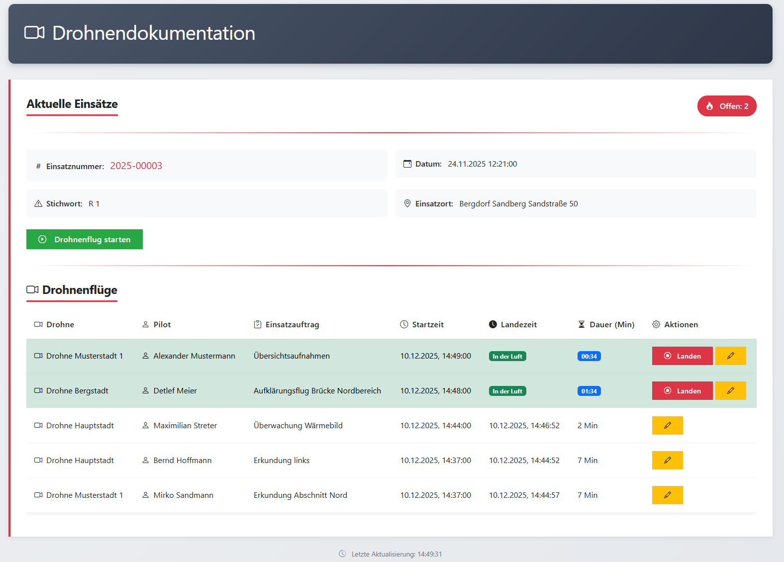 Screenshot: Einsatzübersicht mit Drohnenmodul