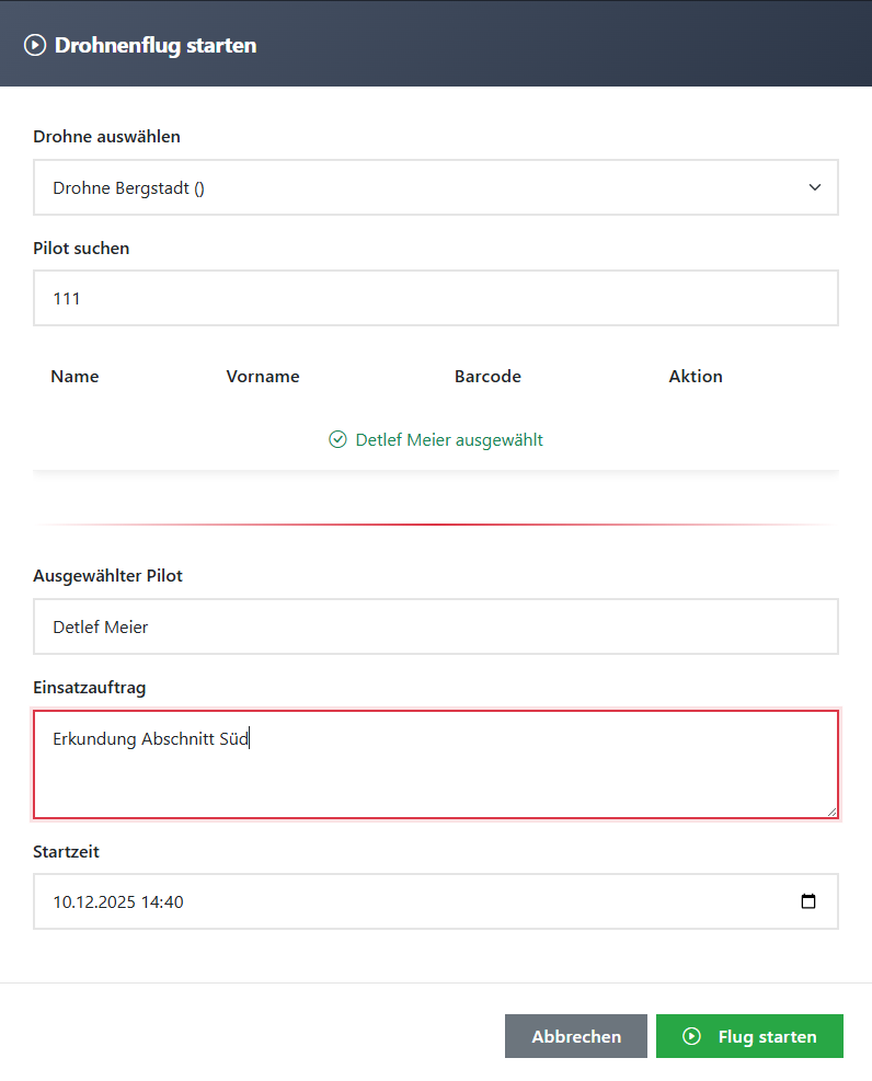 Screenshot: Drohnenflug planen