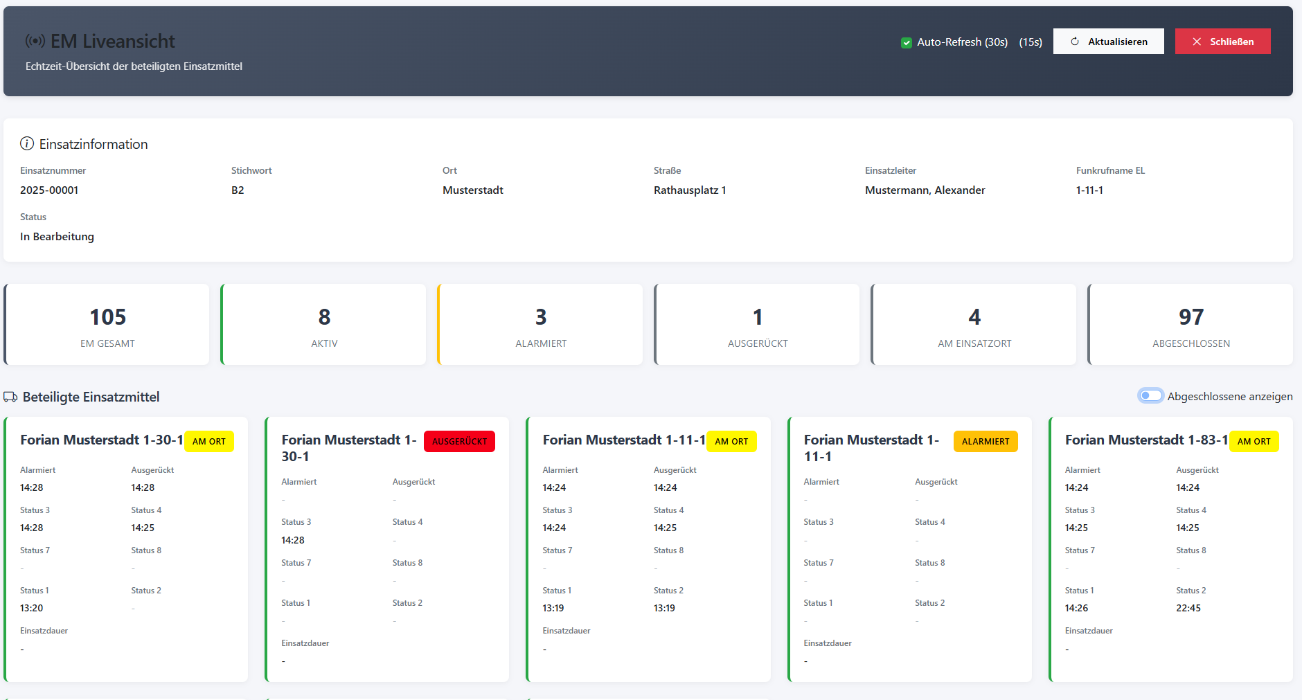 EM-Liveansicht - Kachel-Darstellung aller Abschnitte mit EM